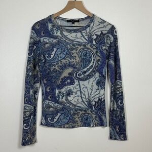 Silk Cashmere Blend Paisley Lightweight Knit Top Womens Size M Olivier Goureau